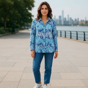 BLAIR Blue Blouse PRE-OWNED  SIZE XLG with Classic Fit Missed A Bottom Arm